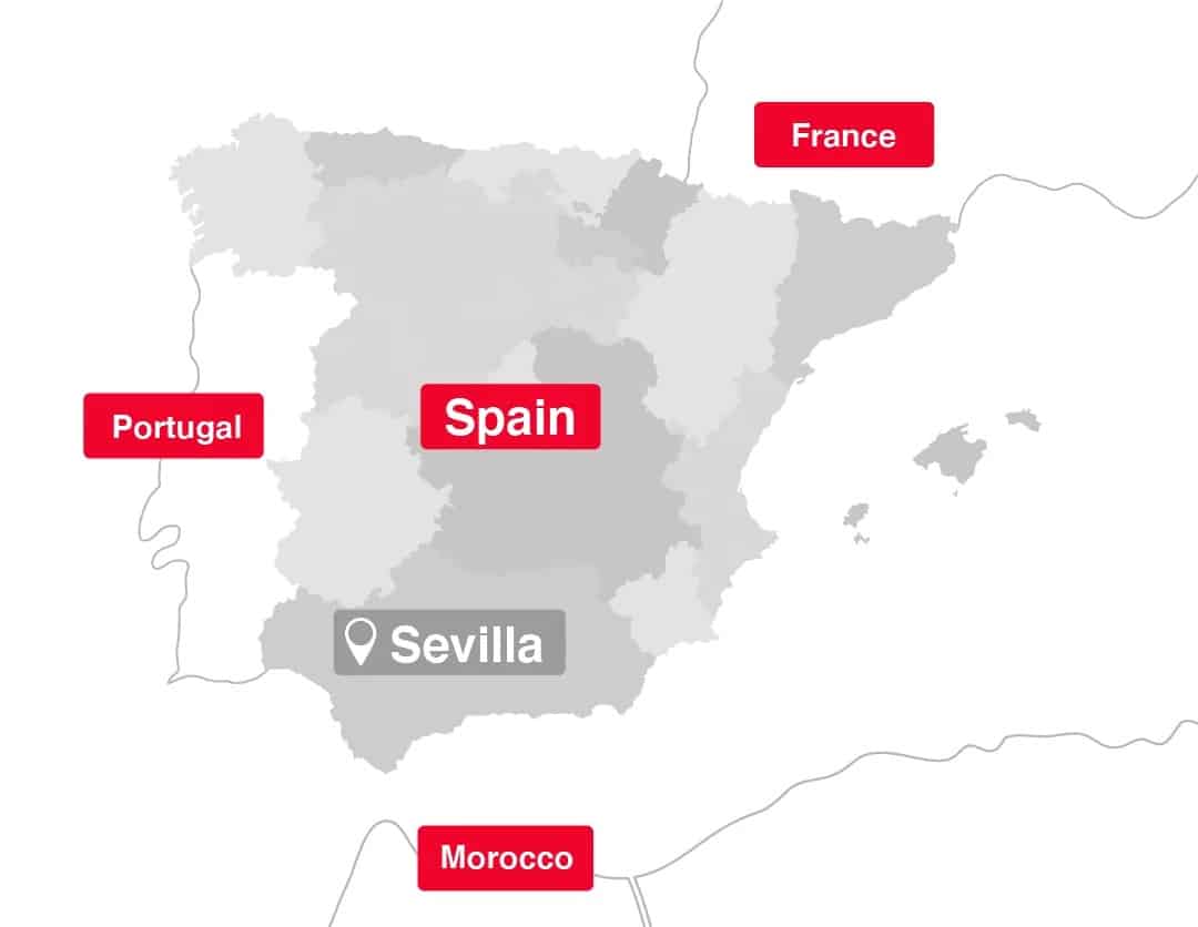 Mapa Sevilla países vecinos