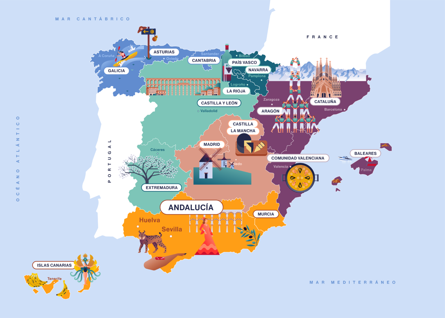 Map of Spain with regions