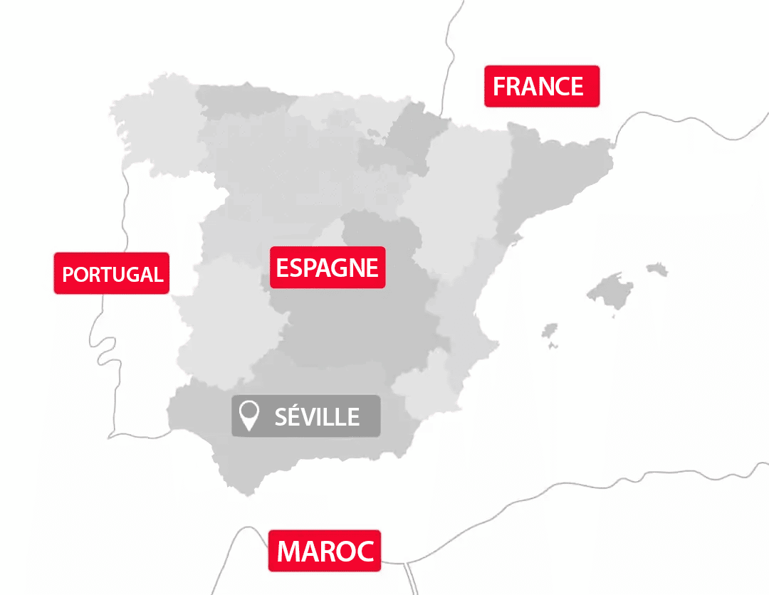 Mapa Sevilla países vecinos francés